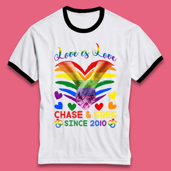 Personalised Lgbt Love Is Love Ringer T-Shirt