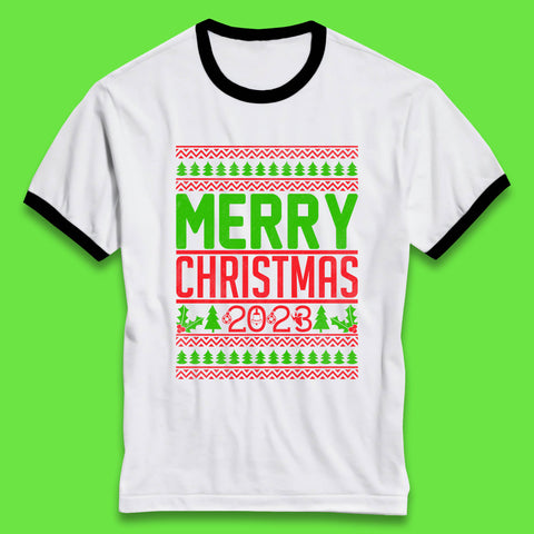 Merry Christmas 2023 Winter Holiday Festive Celebration Xmas Gift Ringer T Shirt