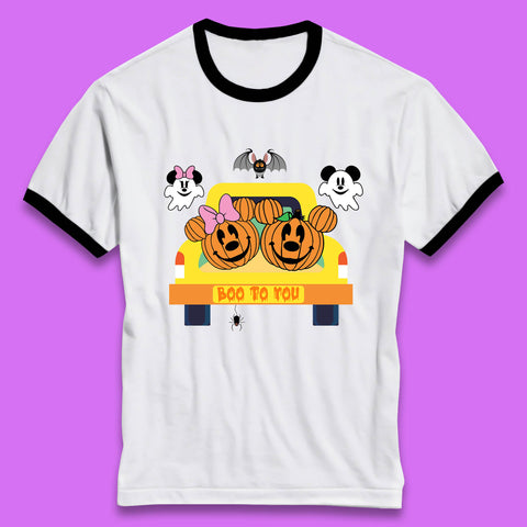 Disney Halloween Mickey Minnie Mouse Pumpkin Ghost Boo To You Horror Scary Disney Trip Ringer T Shirt