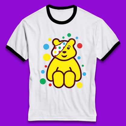 Children In Need Sitting Spotty Pudsey Bear Charity Raising Spotty Day Ringer T Shirt