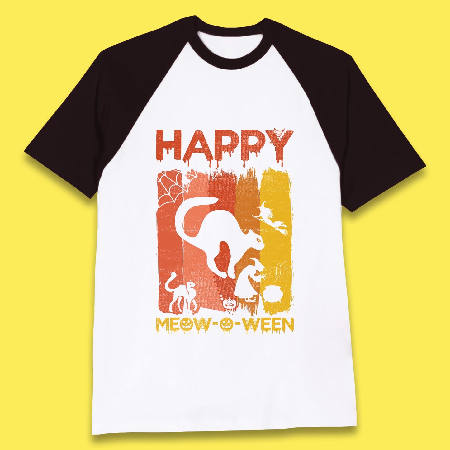 Happy Meow-O-ween Funny Halloween Black Cat Scary Spooky Baseball T Shirt