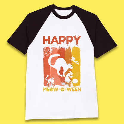 Happy Meow-O-ween Funny Halloween Black Cat Scary Spooky Baseball T Shirt