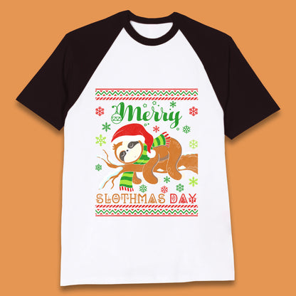 sloth christmas baseball t shirt