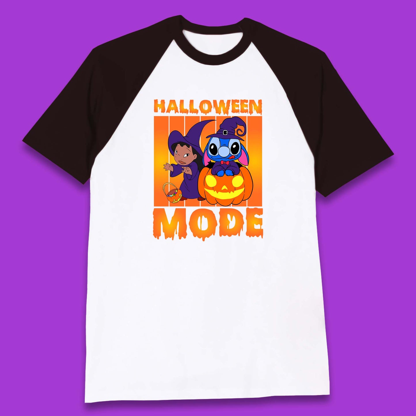 Halloween Mode Disney Lilo & Stitch Halloween Pumpkin Witch Hat Stitch Spooky Disneyland Trip Baseball T Shirt