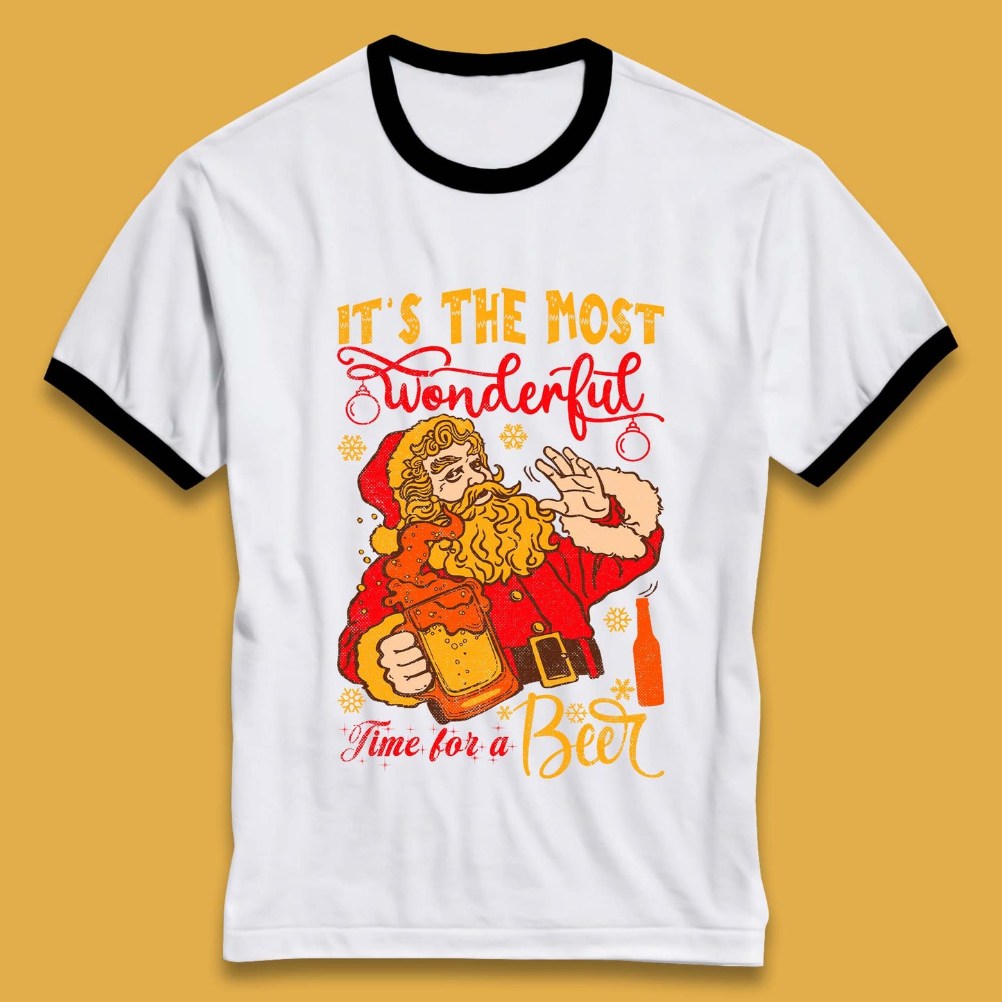 Santa Beer Time Christmas Ringer T-Shirt
