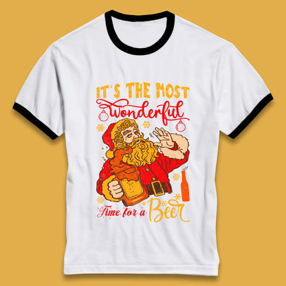 Santa Beer Time Christmas Ringer T-Shirt