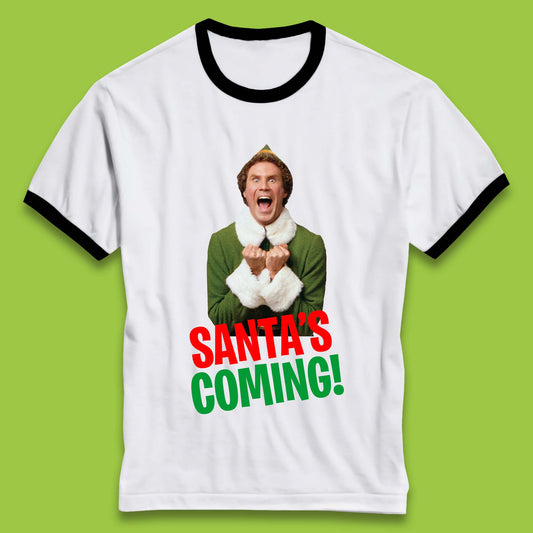 Elf Santa's Coming Christmas Ringer T-Shirt