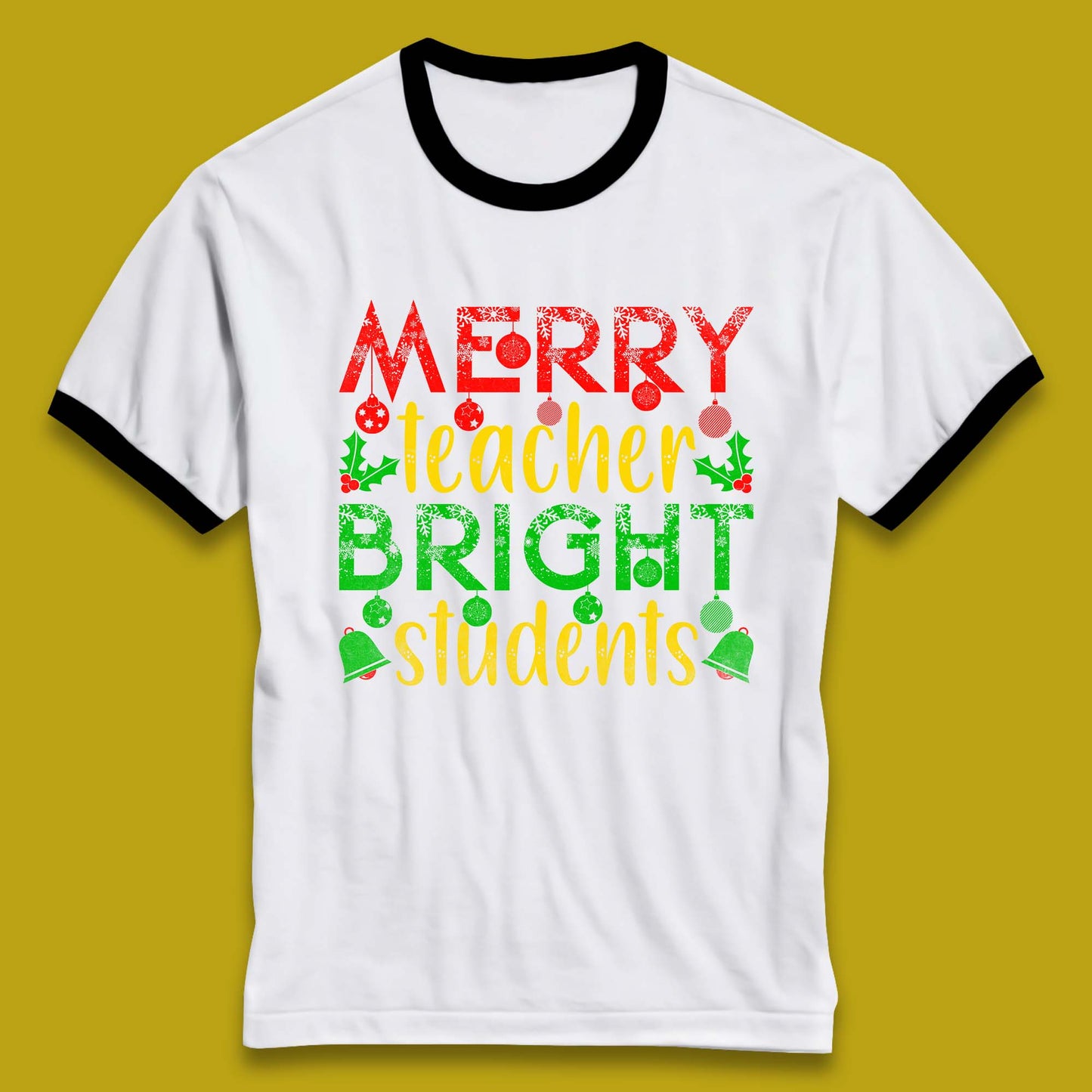 merry teacher bright students christmas ringer t shirt