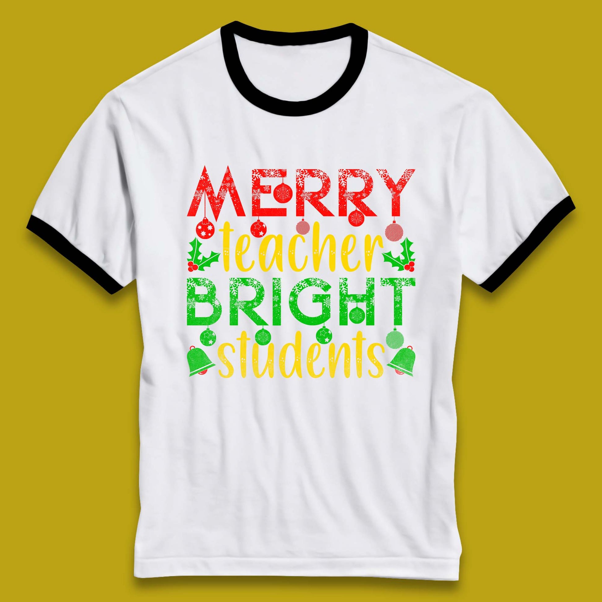 merry teacher bright students christmas ringer t shirt