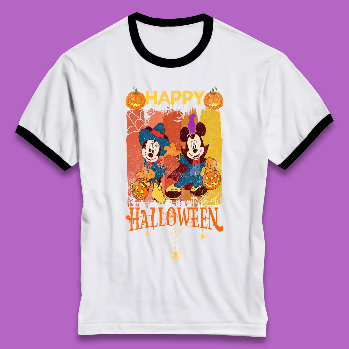 Happy Halloween Disney Witch Mickey Mouse Minnie Mouse Horror Scary Disneyland Trip Ringer T Shirt