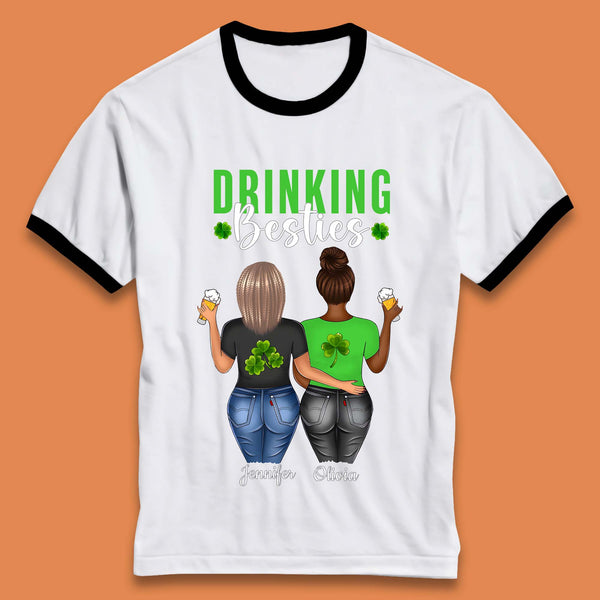 Personalised Drinking Besties Ringer T-Shirt