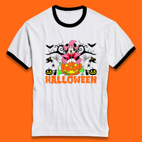 Disney Halloween Witch Minnie Mouse Sitting On Pumpkin Horror Scary Disneyland Trip Costume Ringer T Shirt