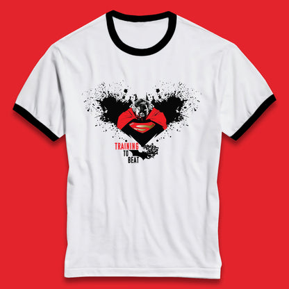 Superheros DC Comics Action Adventure Movie Character Superman And Batman Training To Beat Batman Superman Logo Ringer T Shirt