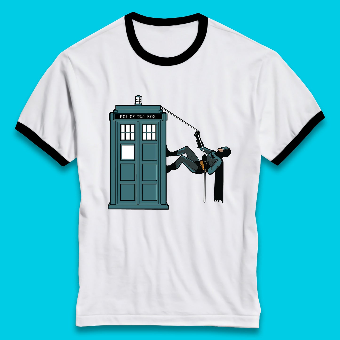 Batman Climbing Police Public Call Box DC Comics Superhero Movie Character Ringer T Shirt