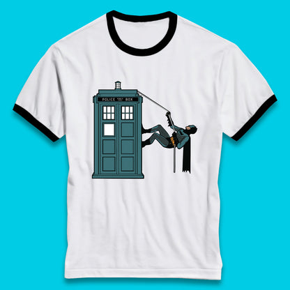 Batman Climbing Police Public Call Box DC Comics Superhero Movie Character Ringer T Shirt