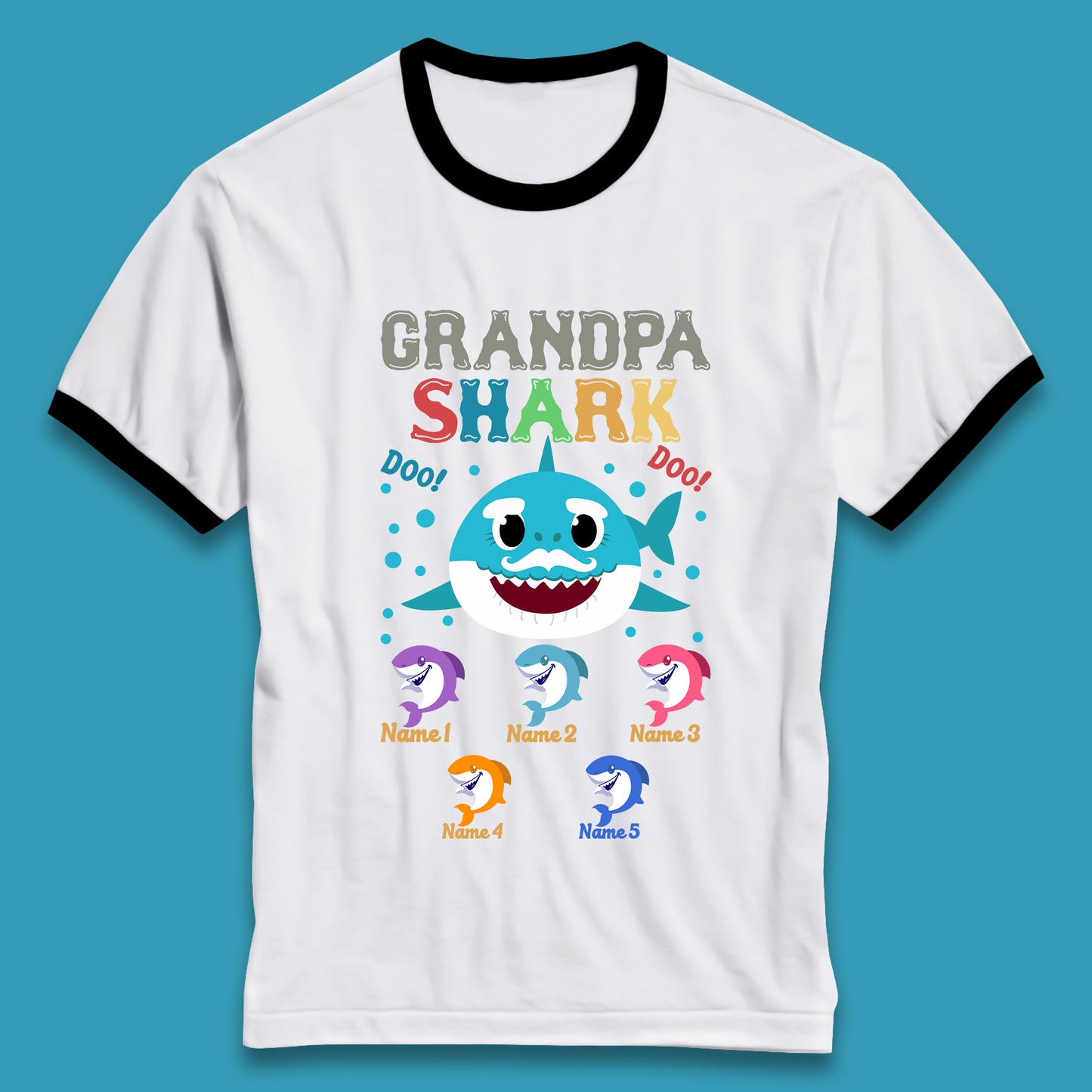 Personalised Grandpa Shark Ringer T-Shirt