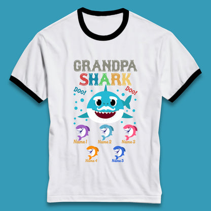 Personalised Grandpa Shark Ringer T-Shirt