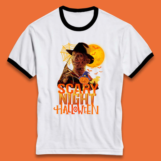 Scary Night Halloween Freddy Krueger Horror Movie Character Spooky Season Ringer T Shirt