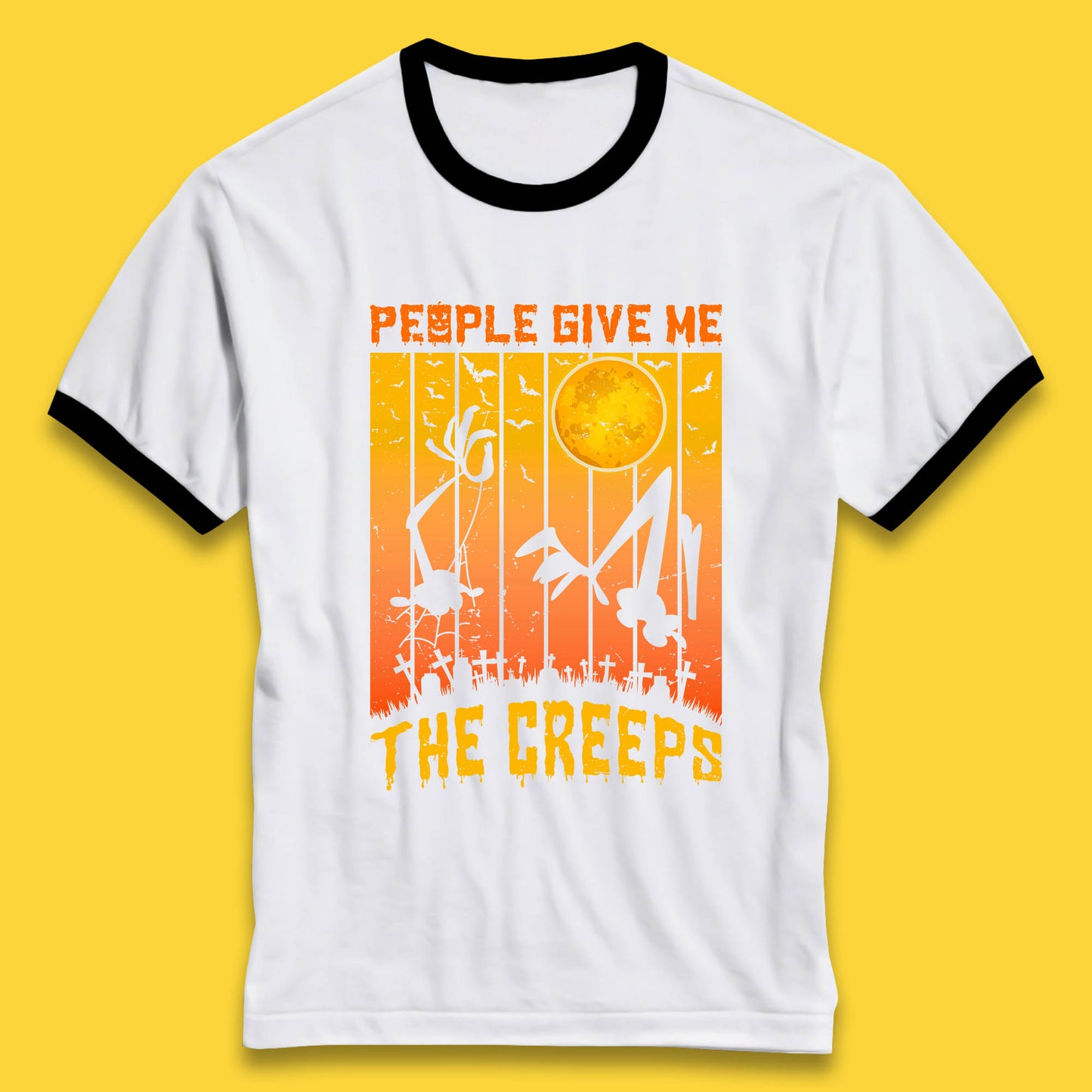 People Give Me The Creep Halloween Horror Scary Graveyards Full moon Flying Bats Ringer T Shirt