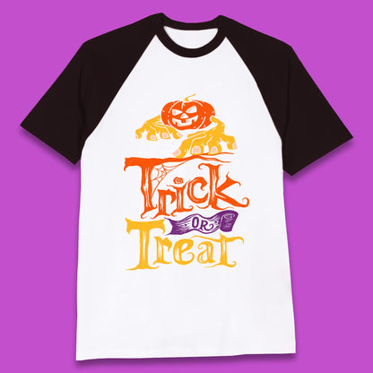 Halloween Trick Or Treat Horror Scary Evil Pumpkin With Zombie Hands Baseball T Shirt