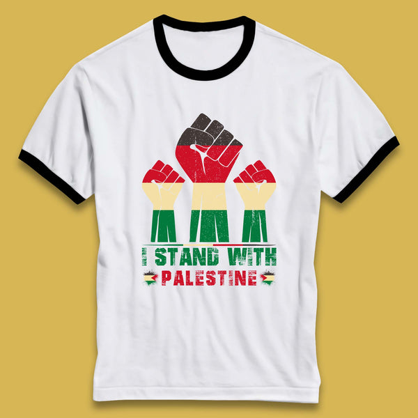I Stand With Palestine Freedom Protest Fist Support Palestine Save Gaza Ringer T Shirt