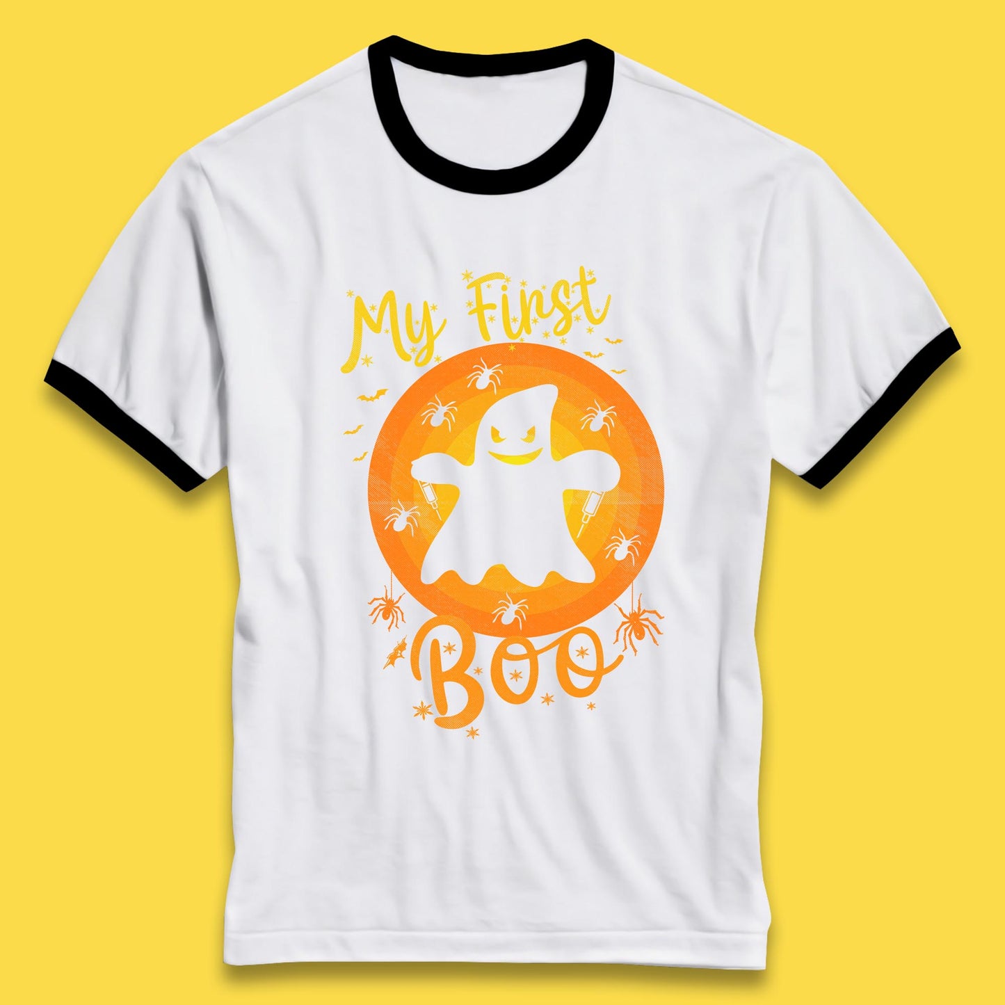 My First Boo Halloween Funny Boo Ghost Horror Scary Creepy Season Ringer T Shirt