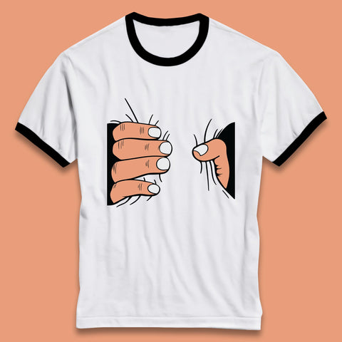 Crushing Handshake Big Hand Squeezing Funny Hand Grabbing Photographic Ringer T Shirt