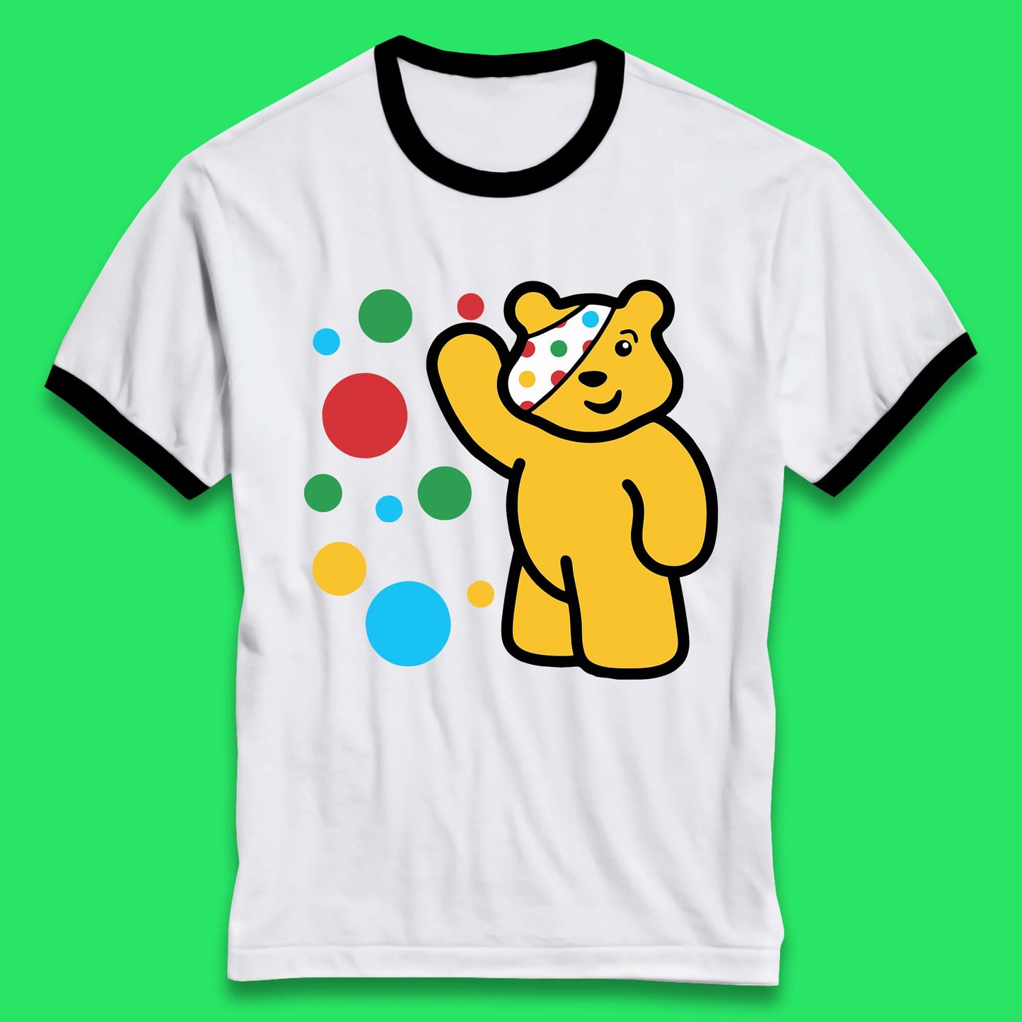 Spotty Pudsey Bear Hand Waving Dotty Spot Fundraising Children In Need Spotty Bear Spotty Day Ringer T Shirt