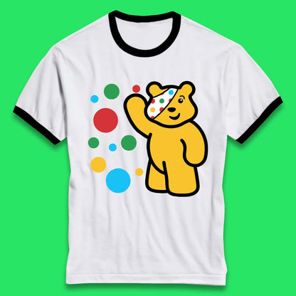 Spotty Pudsey Bear Hand Waving Dotty Spot Fundraising Children In Need Spotty Bear Spotty Day Ringer T Shirt