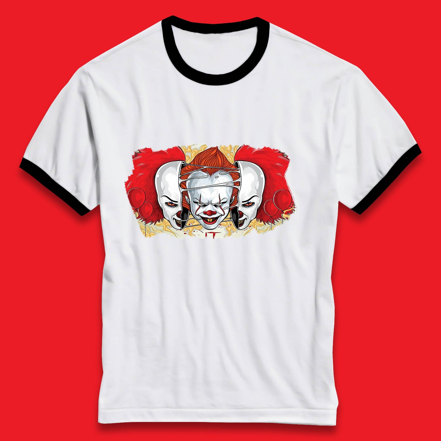 IT Pennywise Clown Halloween Horror Movie Character Evil Clown Costume Serial Killer Ringer T Shirt