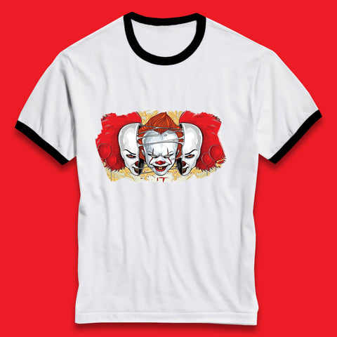IT Pennywise Clown Halloween Horror Movie Character Evil Clown Costume Serial Killer Ringer T Shirt