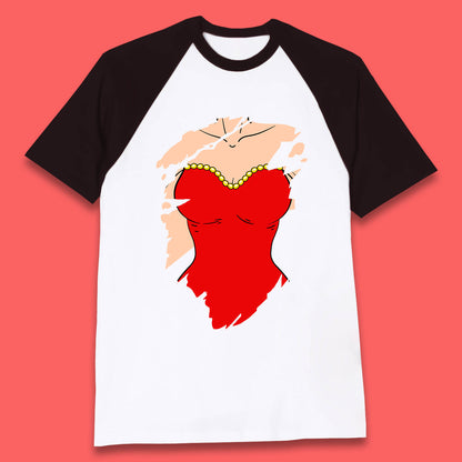 Beautiful Sexy Glamour Blonde Girl Stylish Trendy Dressing In Red Mini Dress Baseball T Shirt