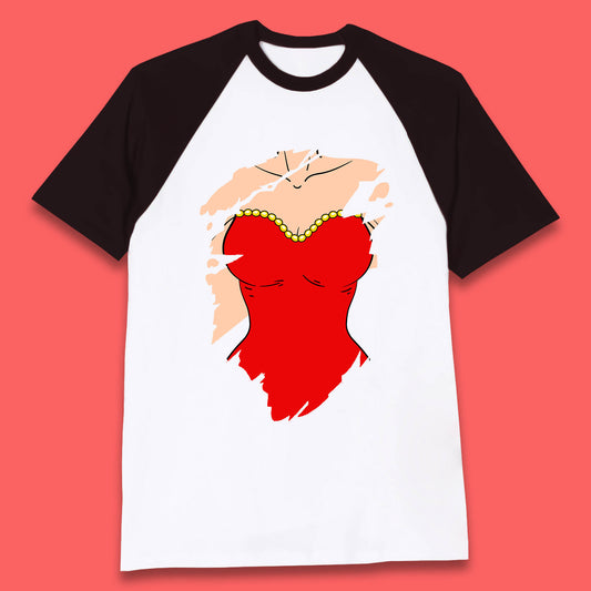 Beautiful Sexy Glamour Blonde Girl Stylish Trendy Dressing In Red Mini Dress Baseball T Shirt