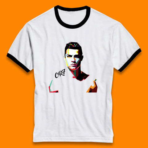 Cristiano Ronaldo Football Player Retro Style Portrait CR7 Portuguese Professional Footballer Soccer Player Sports Champion Ringer T Shirt