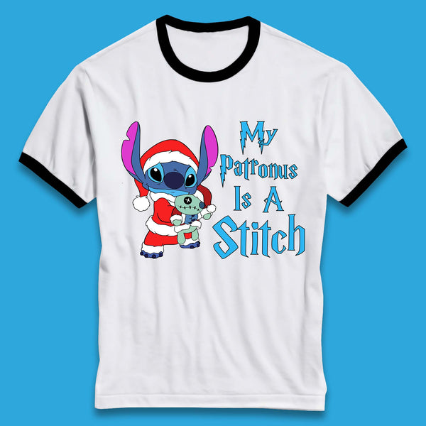 My Patronus Is A Stitch Disney Christmas Santa Stitch And Scrump Xmas Lilo And Stitch Ringer T Shirt