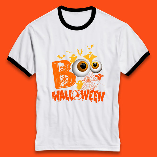 Halloween Spooky Boo Eye Balls Funny Halloween Boo Ghost Spooky Season Ringer T Shirt
