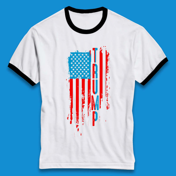 Trump's America USA Flag Patriotic Donald Trump Pro America Election 2024 Ringer T Shirt