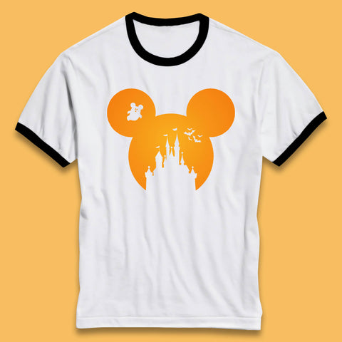 Disney Mickey Mouse Happy Halloween Disney Castle Halloween Scary Boo Flying Bats Ringer T Shirt