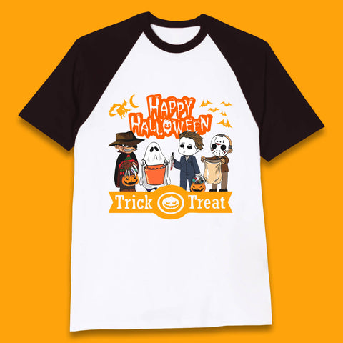 Happy Halloween Trick Or Treat Chibi Horror Movie Characters Killer Baseball T Shirt