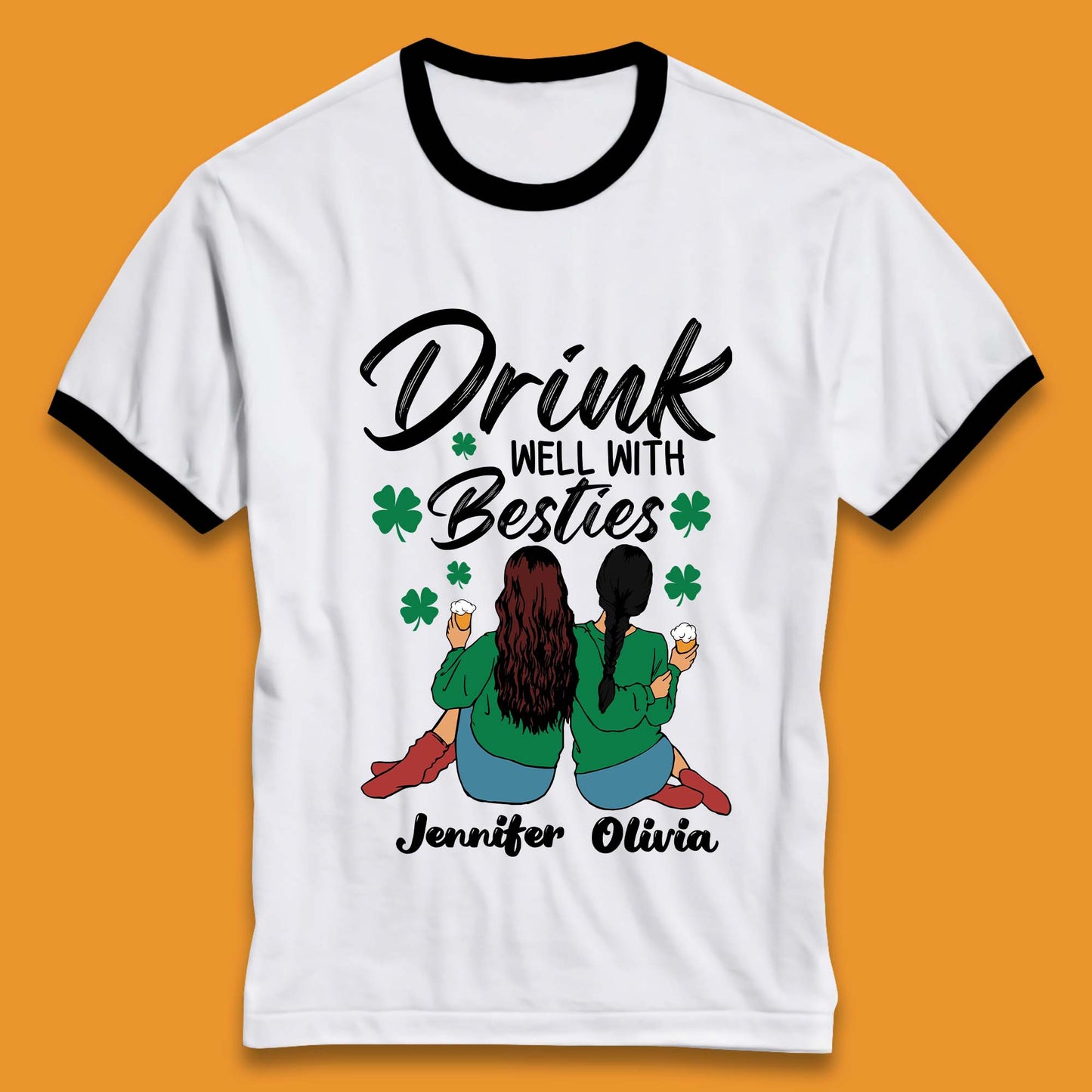 Personalised Drink Well With Besties Ringer T-Shirt