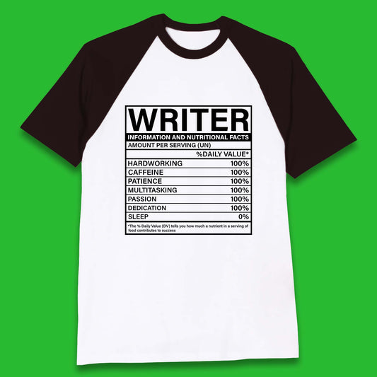 Writer Nutritional Facts Baseball T-Shirt