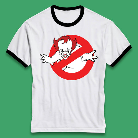 The Real Ghostbusters No Ghost Halloween IT Pennywise Clown Movie Mashup Parody Ringer T Shirt