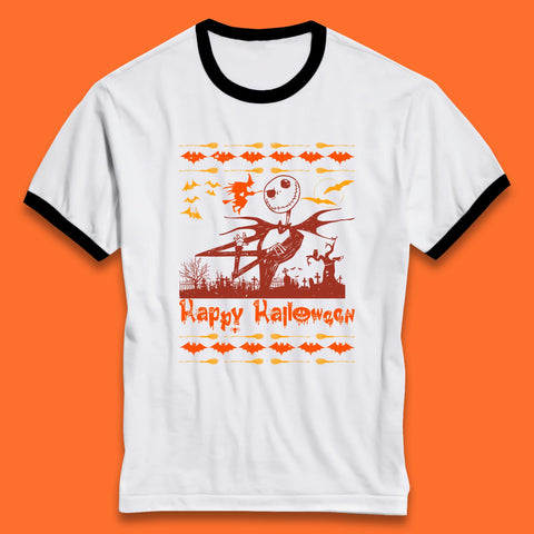 Happy Halloween Jack Skellington Horror Scary Movie Nightmare Before Christmas Ringer T Shirt