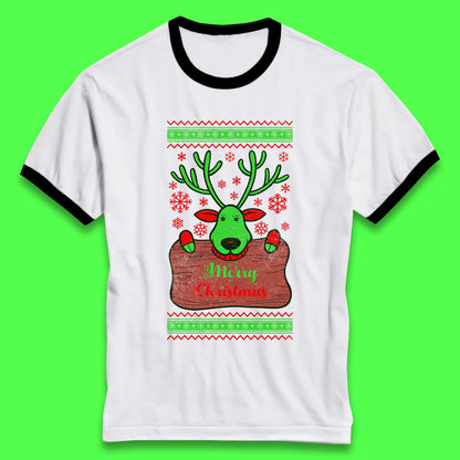 merry christmas reindeer ringer t shirt