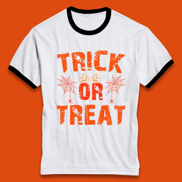 Trick Or Treat Happy Halloween Horror Scary Spooky Season Vibes Ringer T Shirt