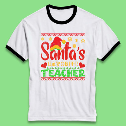 christmas santas favorite teacher ringer t shirt