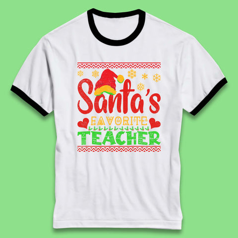 Santa's Favorite Teacher Christmas Merry Teacher Xmas Ringer T Shirt