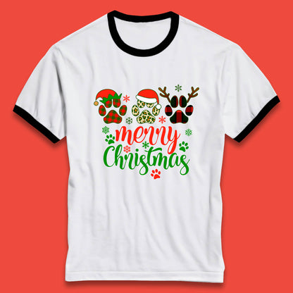dog & cat paws christmas ringer t shirt