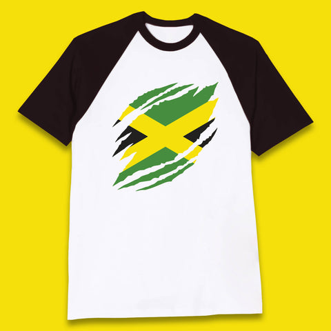Distressed Jamaica Flag Jamaica Flag Caribbean Islander Sun Marley Kingston Jamaican Pride Patriotism Baseball T Shirt