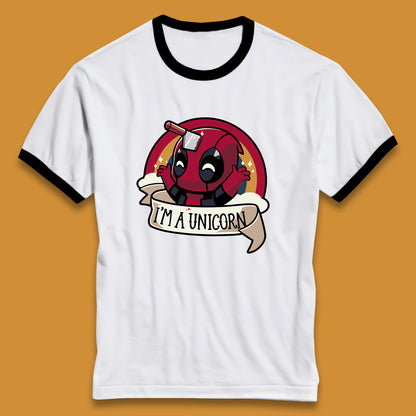 I'm A Unicorn Funny Deadpool Rainbow Colors Marvel Avengers Superhero Fictional Character Ringer T Shirt